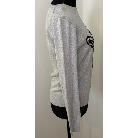 Ted Baker London Gray French Bulldog Graphic Sweater Metallic Bow Size 1 Small - Picture 3 of 6